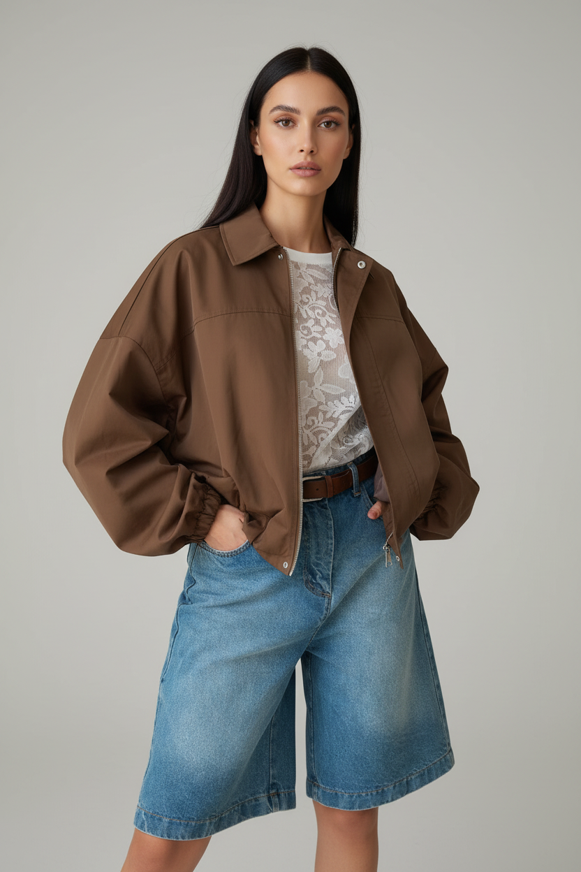 Bomber Marrone - Crop Shot Oversize