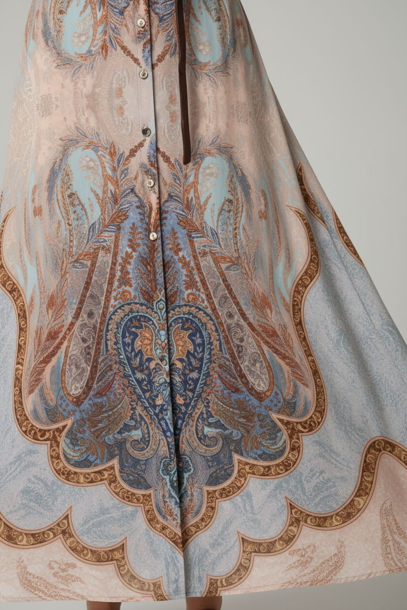 Close-up gonna e bordo paisley