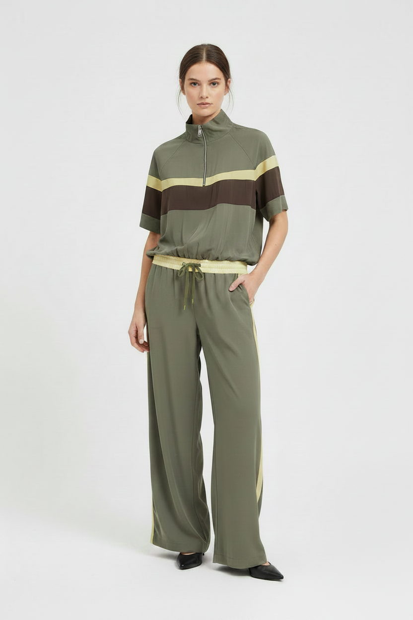 Maglia Viscosa - Verde militare con elastico giallo e laccetto verde