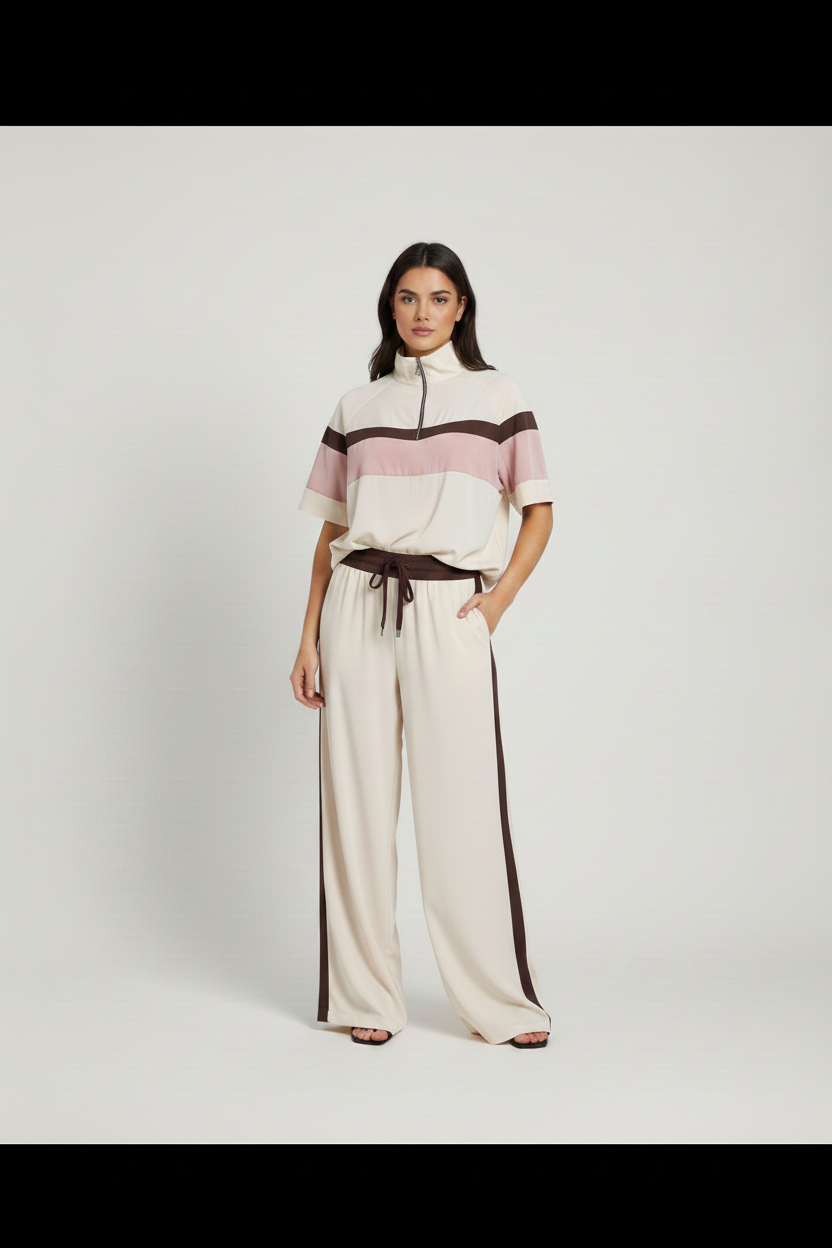 Maglia Viscosa - Panna con elastico marrone