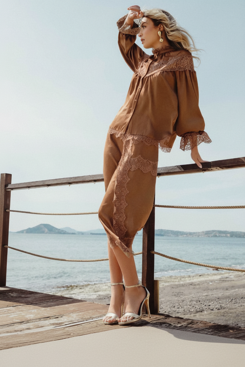 Completo pizzo tabacco - seaside