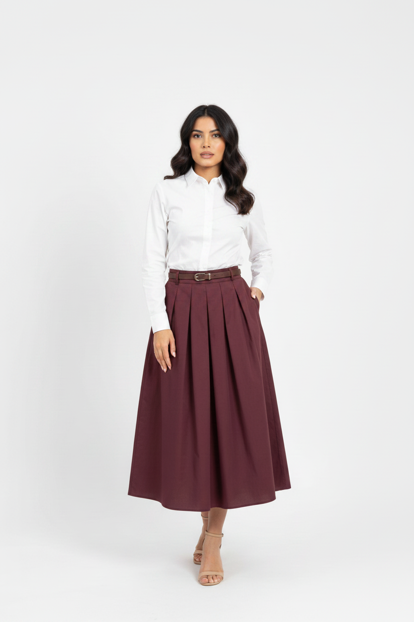Gonna G497 bordeaux con camicia bianca