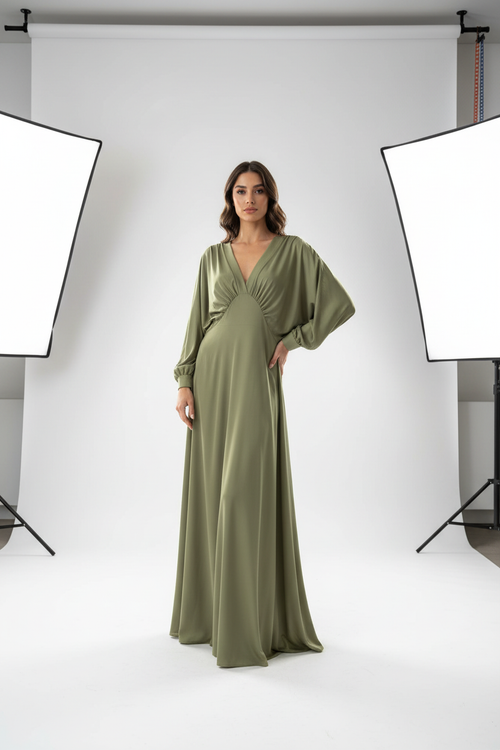 Abito raso verde oliva - studio
