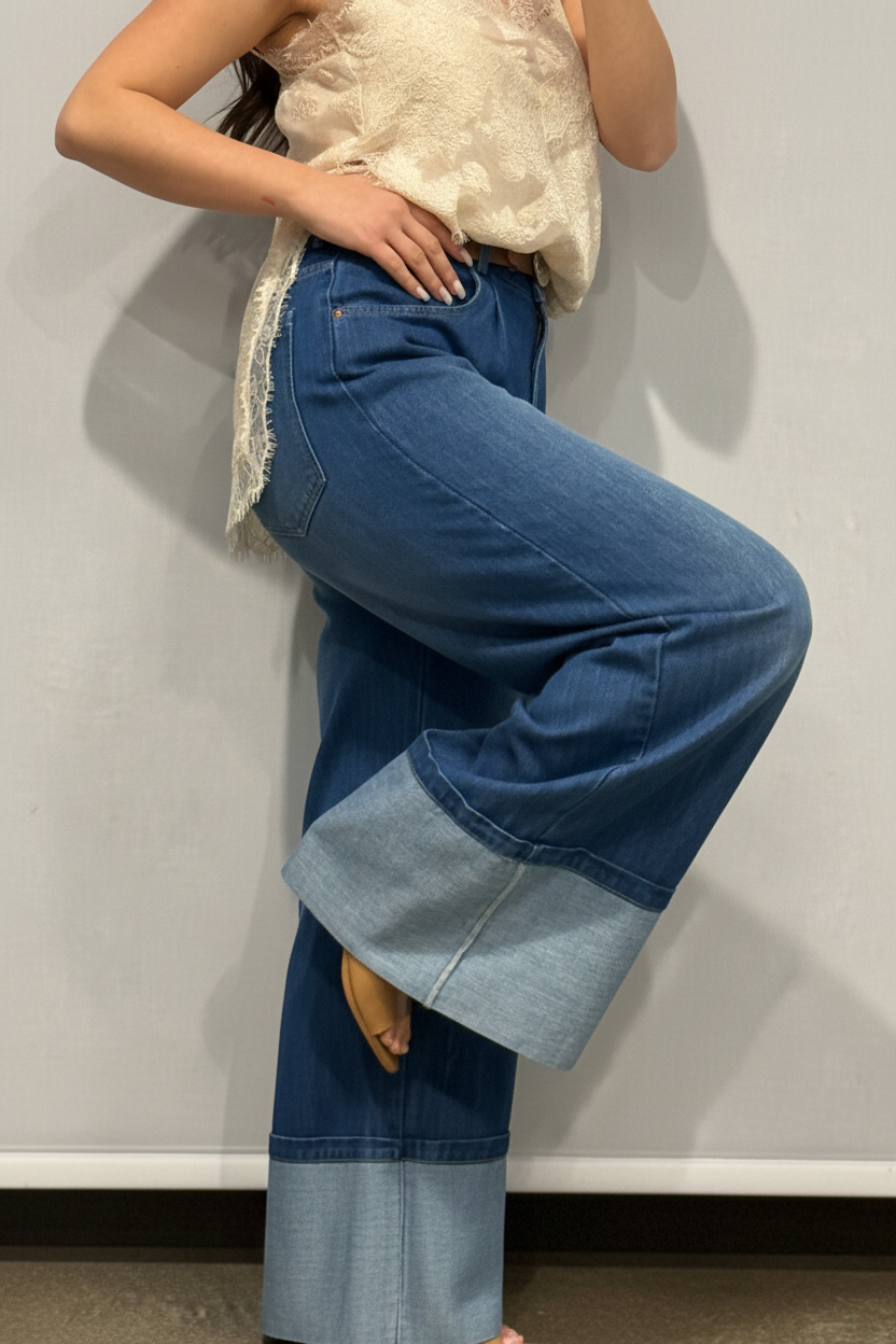 Jeans wide-leg con risvolto
