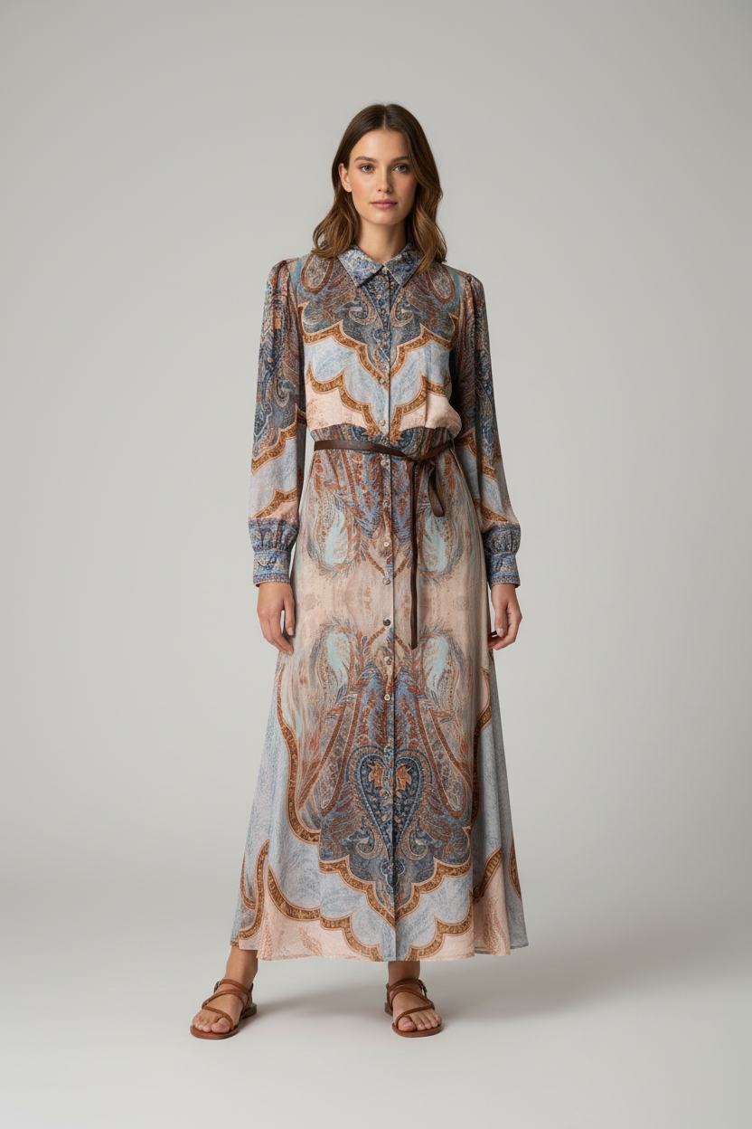 Modella con abito paisley